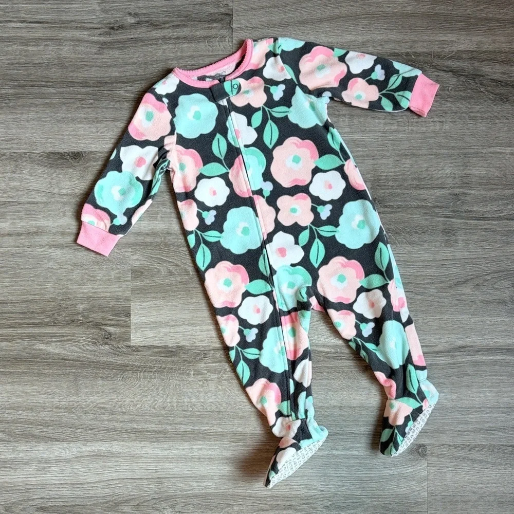 Carter's baby girls floral print fleece zip up footie
